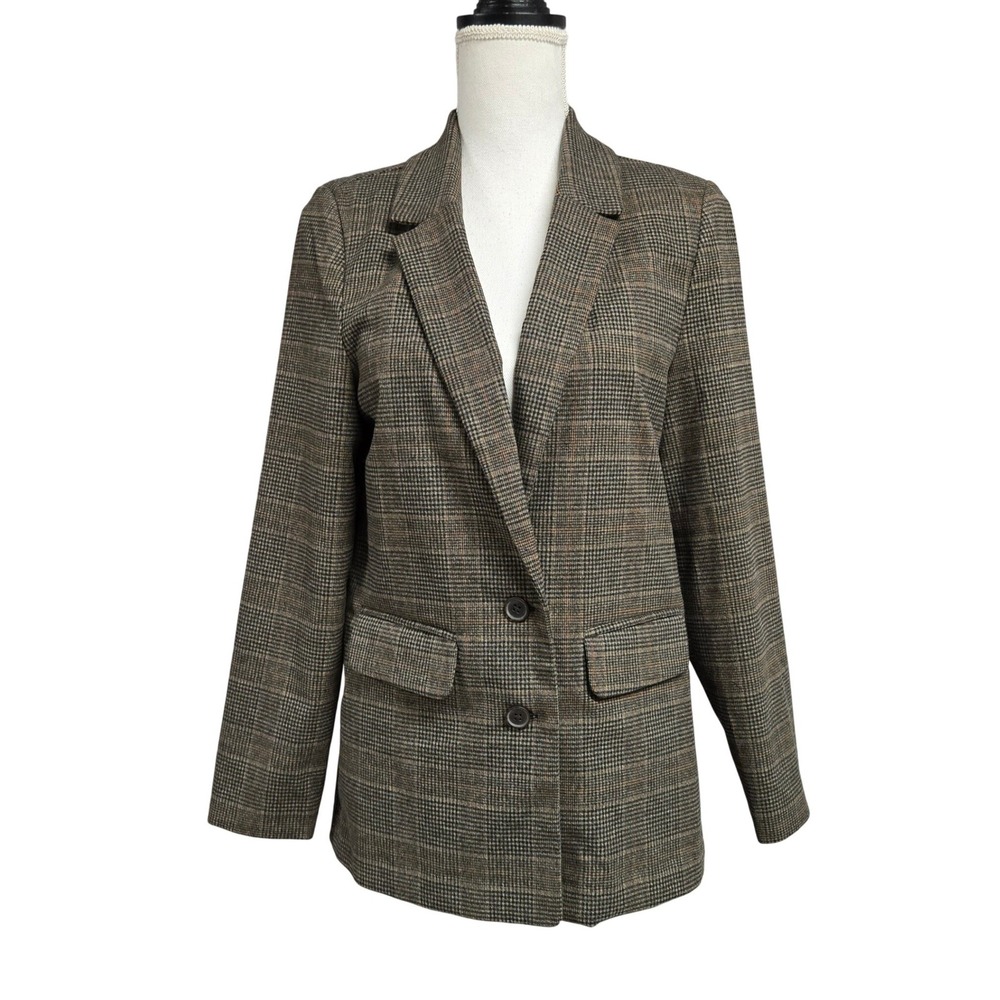 Old Navy Plaid Long-Line Two-Button Blazer Jacket Brown Women's Sz XS NWT